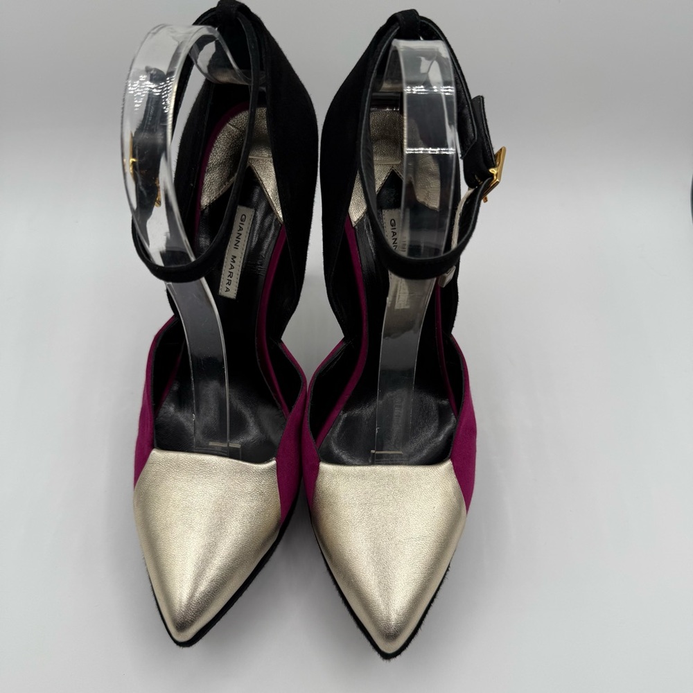 Gianni Marra Bold Color-block With Ankle Strap Stiletto Pointy Toe Platform - Picture 7 of 17